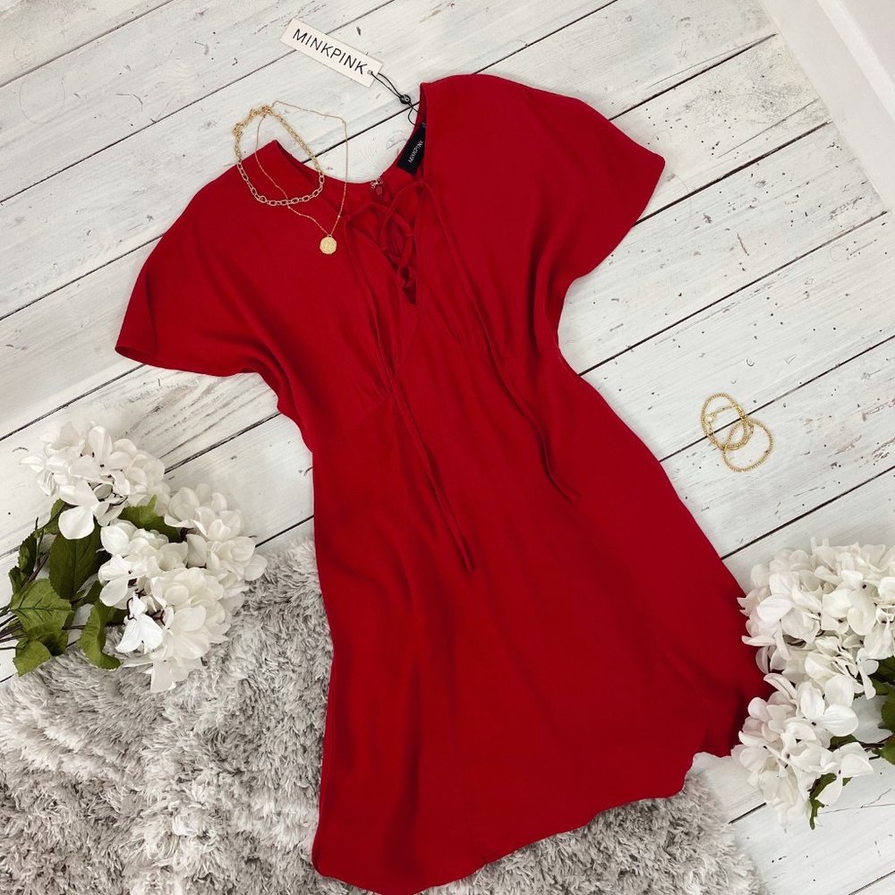 NWT Hot Springs Lace Up Dress in Red by MINKPINK